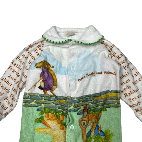 Vintage 60s Peter Rabbit Friends AOP Footed Pajama Sleeper FLAW Baby Lg 19-26lbs - Picture 3 of 8
